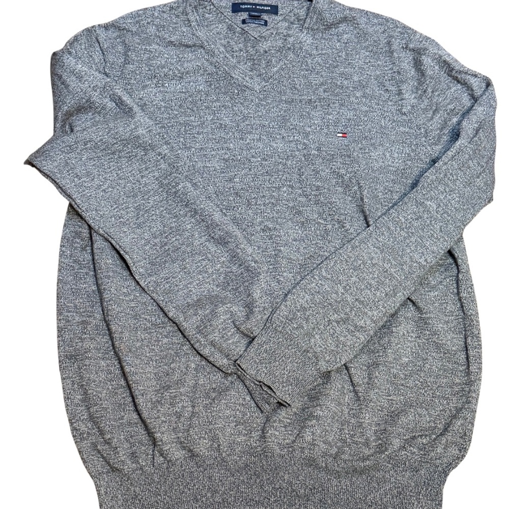 Tommy Hilfiger Gray V-Neck Sweater | Men’s L | Premium Cotton